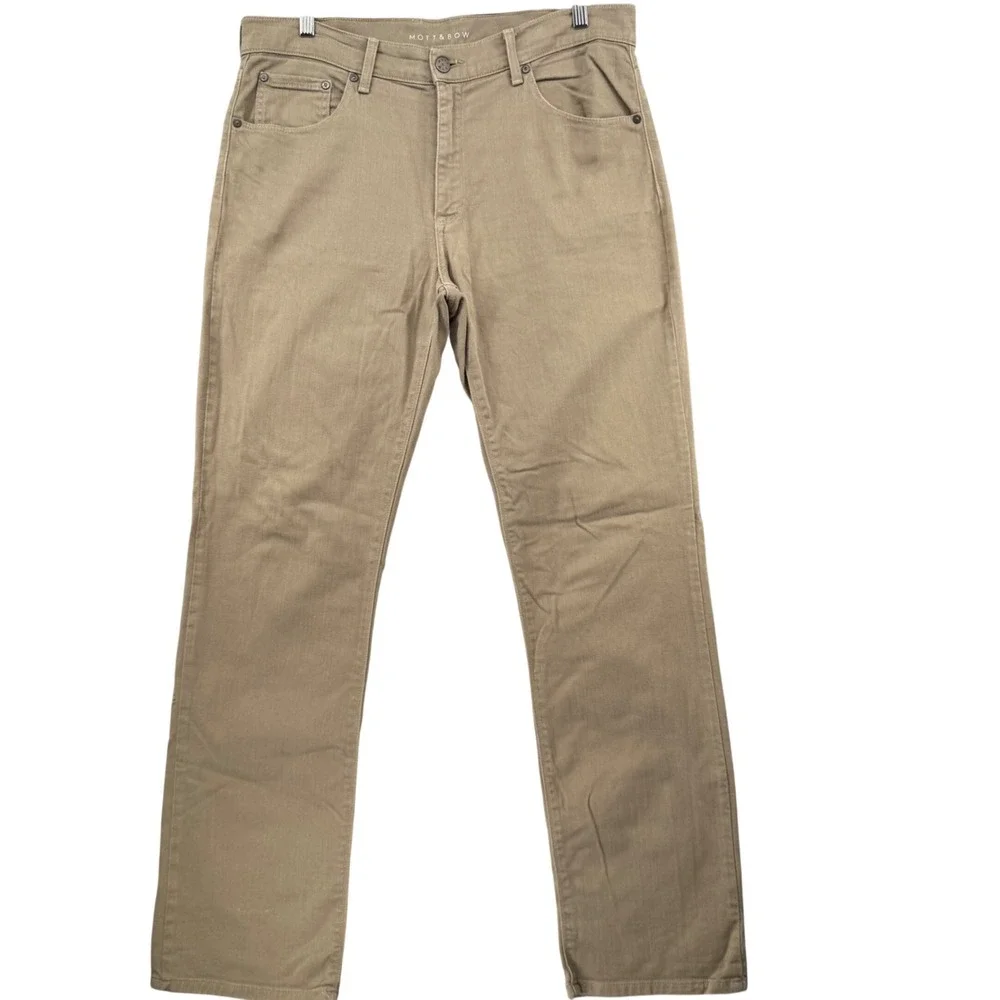 Mott & Bow Straight Leg Pants Mens 35x32 Khaki Tan Twill Cotton Five Pocket
